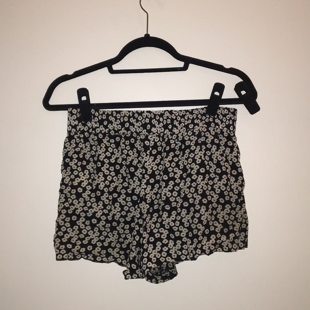 Pam & Gela Black and White Silk Floral Shorts